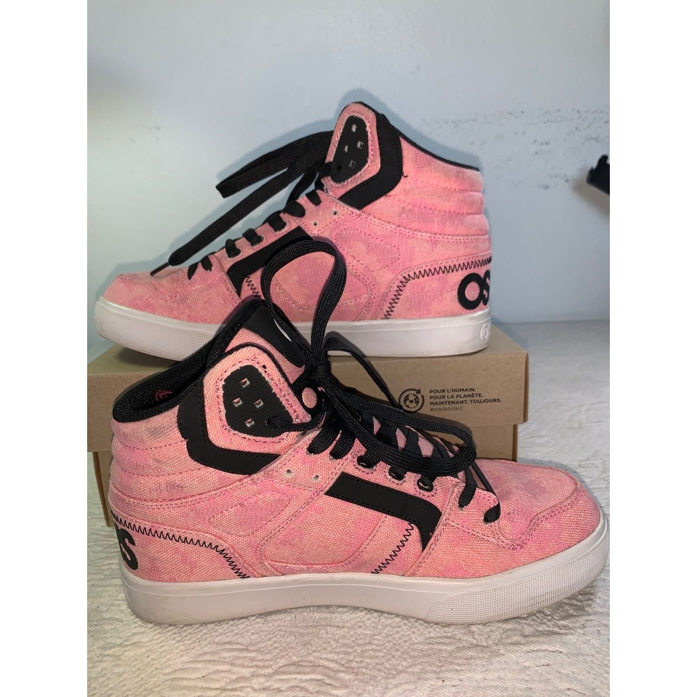 Osiris Clone High Top Skater Shoes Pink Acid Wash Canvas Mens 9 Black Accents